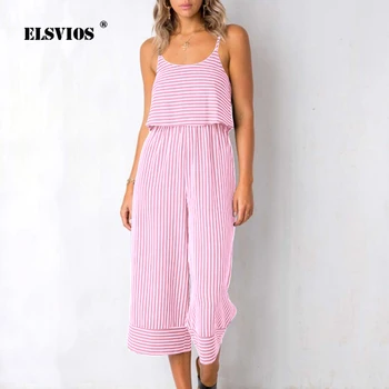 

ELSVIOS Summer Sleeveless Backless Striped Strap Jumpsuits New Women Wide Leg Pant Elegant Casual Jumpsuit Summer Beach Overalls