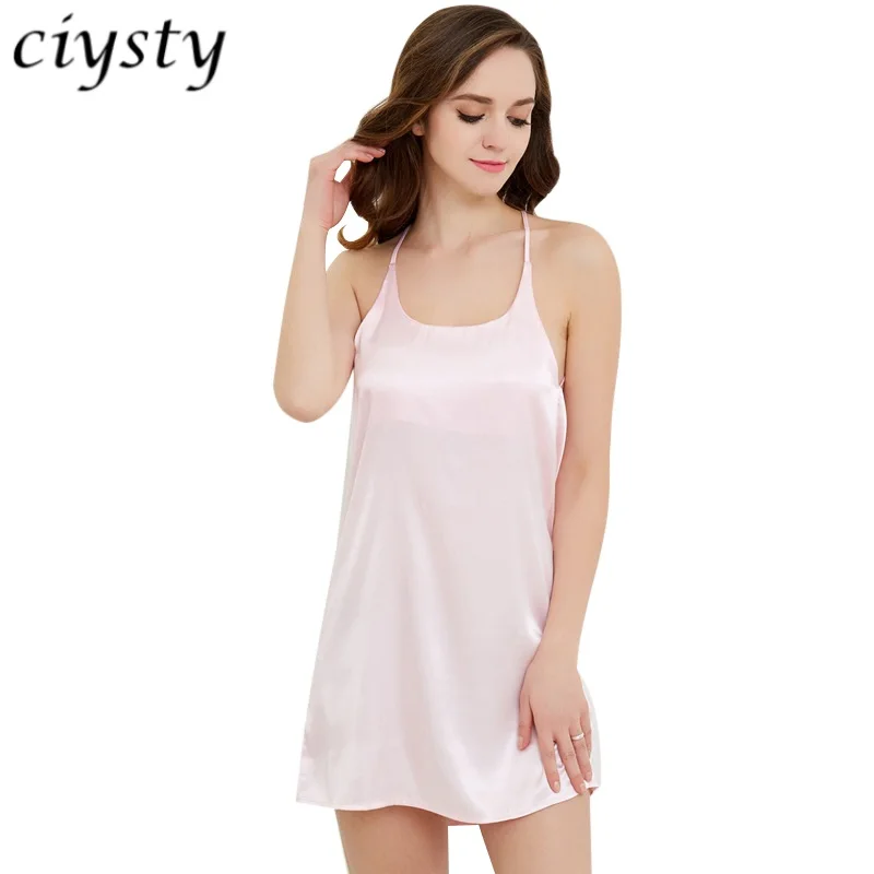 Ciysty Women Nightgowns Cotton Nightwear Sexy Spaghetti Strap V Neck