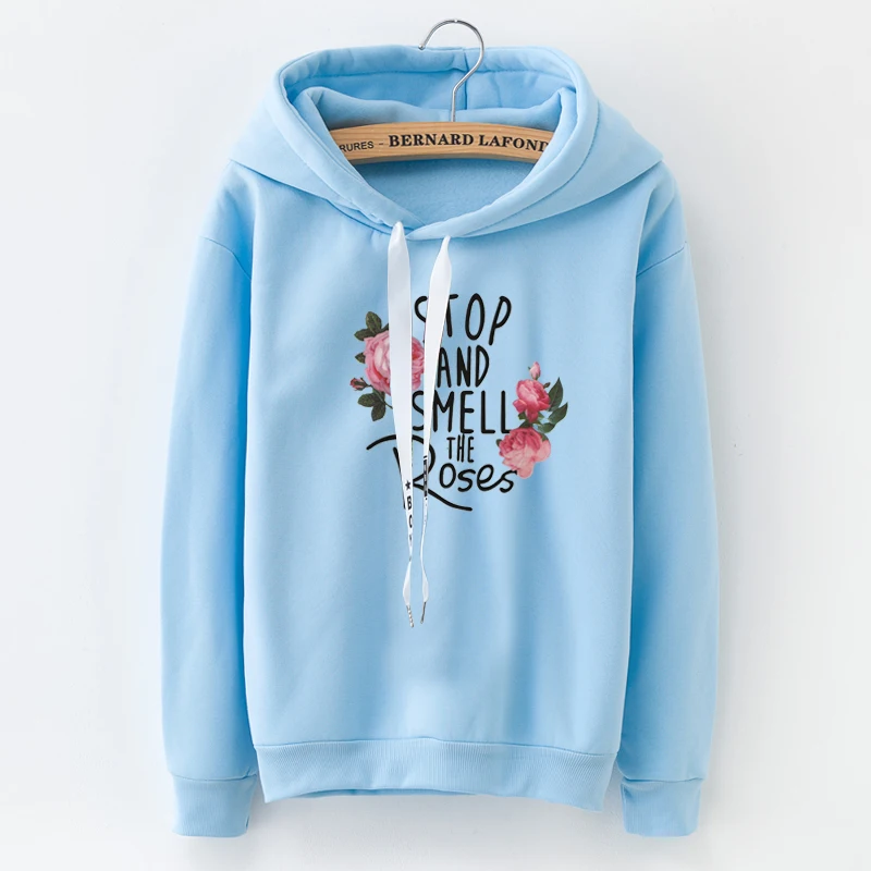 2018 Women's Hooded Sweatshirt New Casual Top Applique Lettering Rose Solid Slim Women's Fashion Top Black and White Grey Pink