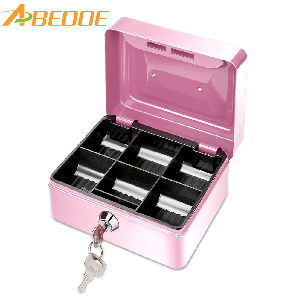 

ABEDOE Mini Metal Money Coin Cash Safe Box Piggy Bank with Lock 6 Compartments Money Box for Children Toys Gift