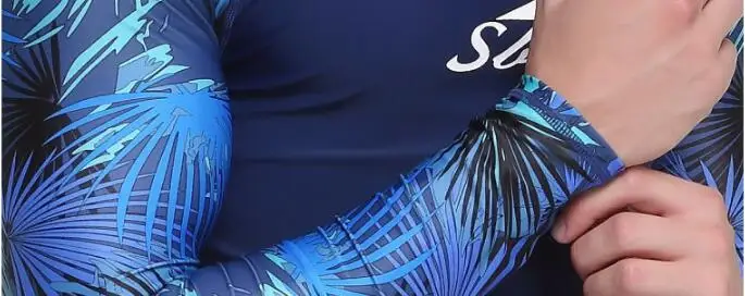 Цветочные мужские UPF 50+ Длинные рукава Рашгард сращивания УФ Защита от солнца основные шкуры для сёрфинга дайвинга и плаванья Футболка синий черный M 3XL