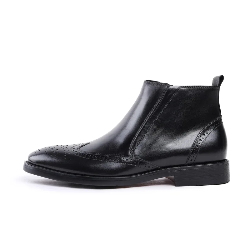 De Los Vestido Hombres Nuevo Motocicleta Cuero Black Botas Boda Alta Brogue Vaca Moda Real Zapatos Tallado Trabajo La 5Bfw4