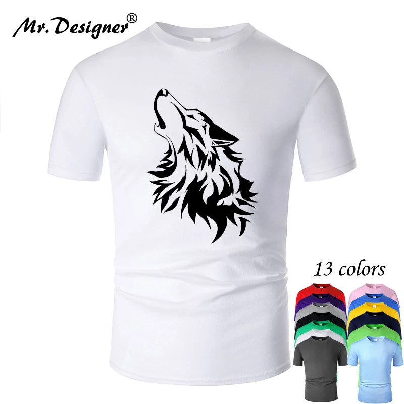 Cool Wolf Line Art Wolves howl O Neck Cotton T Shirt Men Unisex Summer Short Sleeve Designed Casual Women Top tees m01007 | Мужская