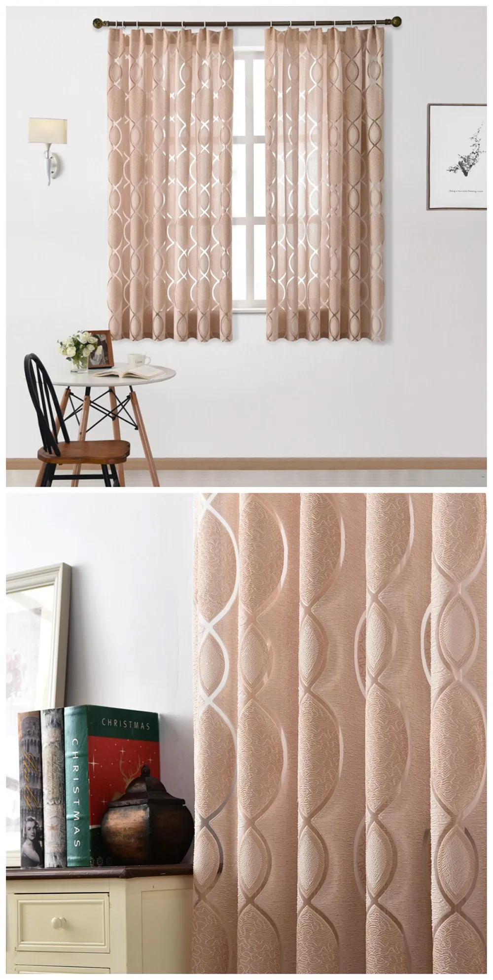 Smt469 NAPEARL Short Curtains Stripe Jacquard Drops For Bedroom Window Thread Fabric Tape Processing Ready Made Modern Style Semi Shade (3)