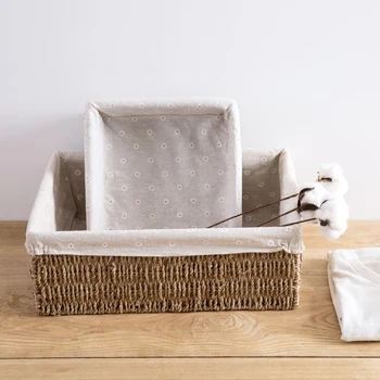 

Household straw basket tabletop knitting box bathroom square small basket