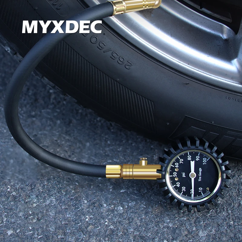 Automobile Car Tyre Pressure Gauge Lock On Chuck Flexible Hose 0 100psi