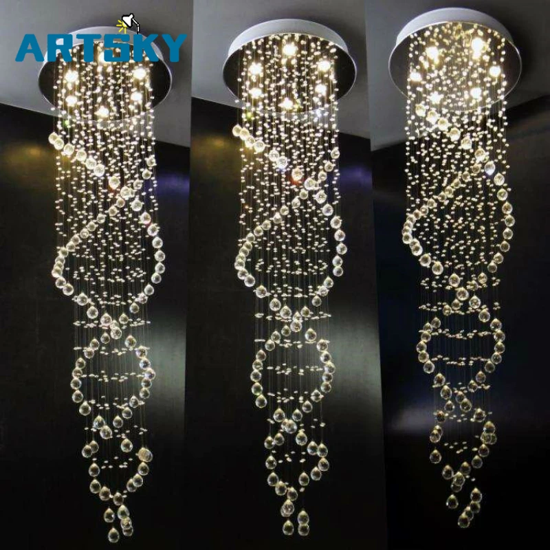 

Modern Minimalist LED Staircase Crystal Long Chandelier Double-decker Villa Rotating Living Room Large Hanging Line Lamp