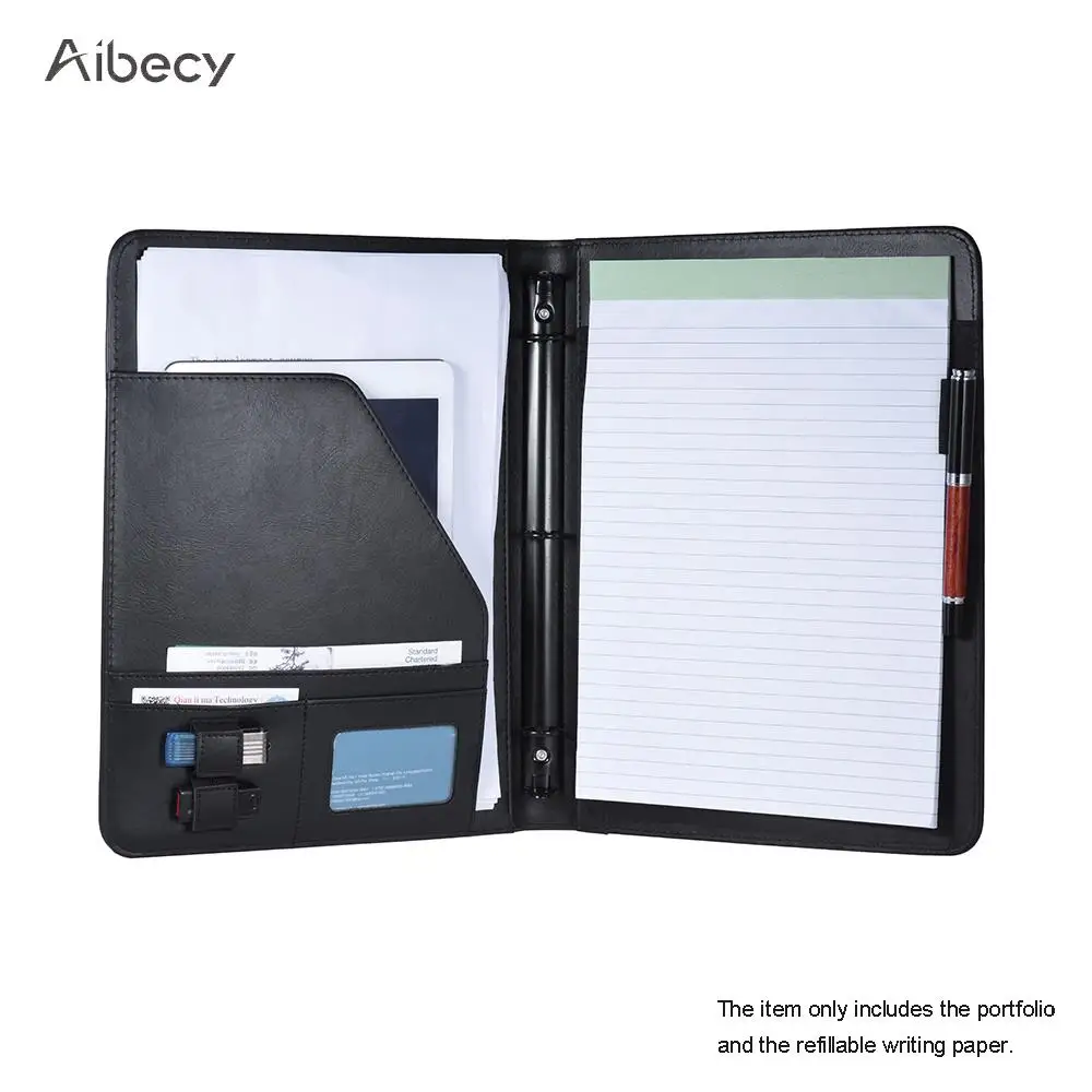

Professional Business Portfolio Padfolio Folder Document Case Organizer A4 PU Leather with Business Card Flash Disk Holder Memo