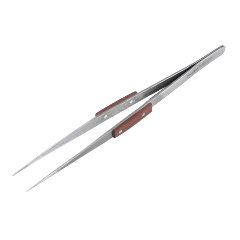 1PK 119T High Quality Tweezer Set Wooden Handle Sharp Curved Point