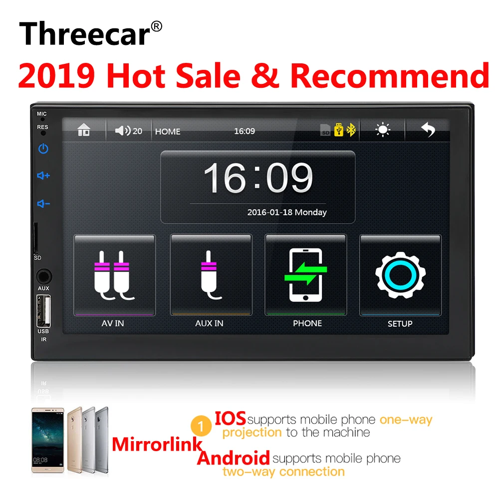 2 din car radio 7 HD Touch Screen Player mirrorlink Android Iphone MP5 SD FM MP4