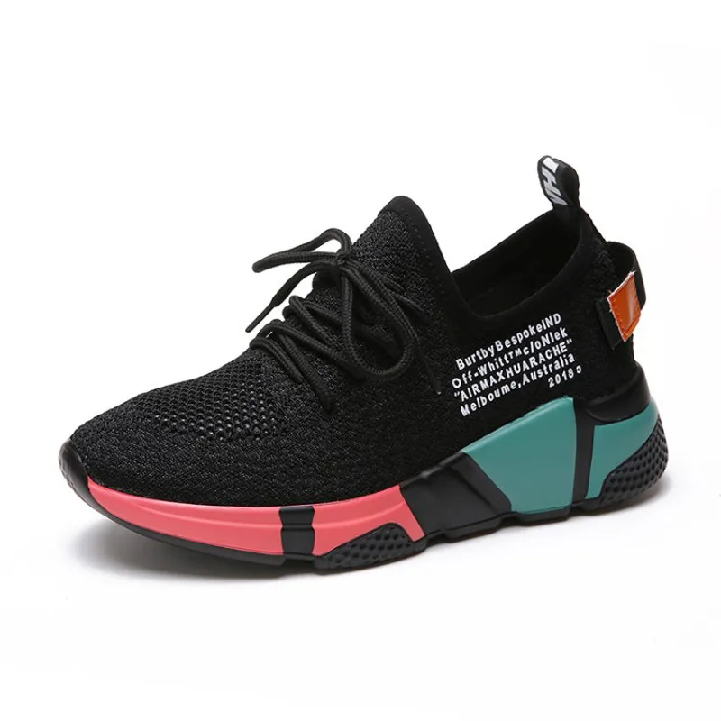 RECOISIN/спортивная женская обувь с дышащей сеткой, на шнуровке, повседневные кроссовки для женщин, на платформе, женская обувь для бега, basket femme - Цвет: Черный