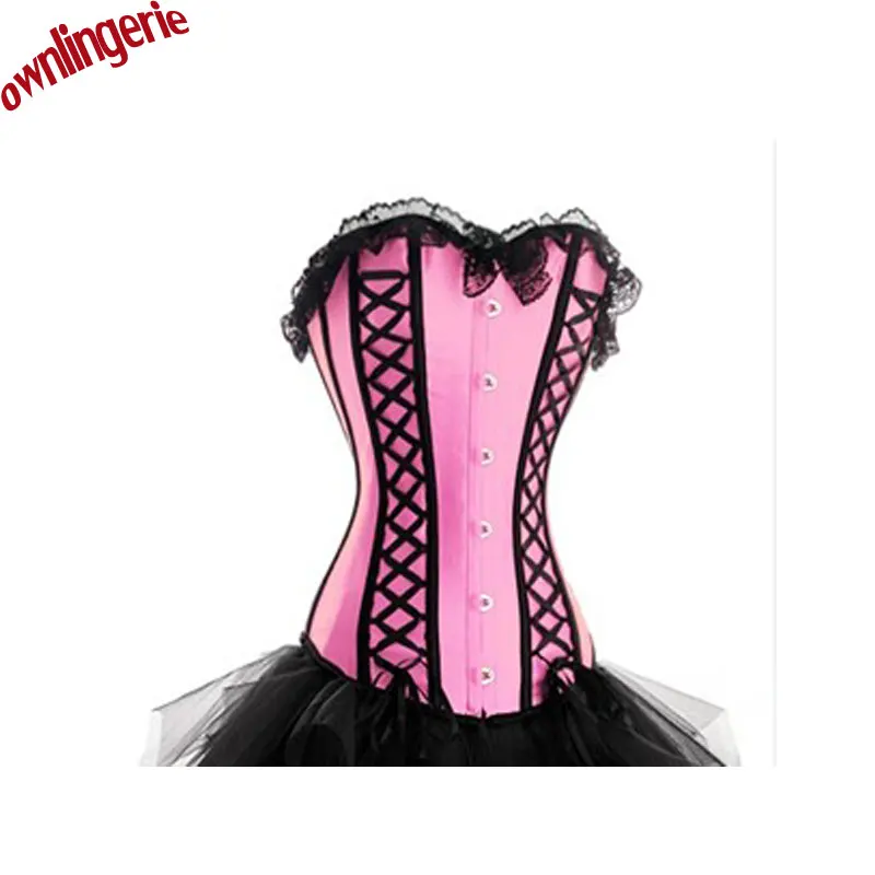 Кружевной отделкой сверху модные повязки корсет, женское пятно на шнуровке сзади и спереди shaper Корсеты и бюстье, 4 вида цветов размер S-2XL - Цвет: Розовый