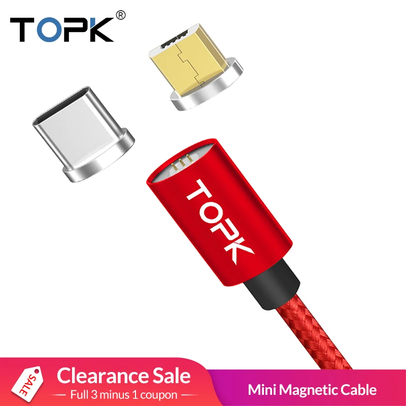 TOPK F-Mini1 Магнитный кабель usb Тип C и Micro USB нейлоновый светодиодный Плетеный