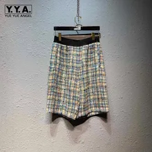 Дизайн наивысшего качества Роскошные повседневные свободные мужские твидовые шорты летние резинка на талии до колена Мужские модные кашемировые клетчатые шорты