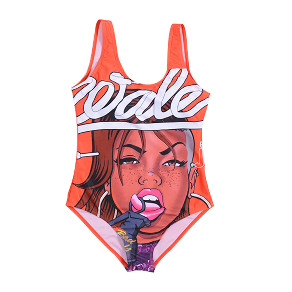 

Sexy Bad Girl Print Swimsuit 2018 swimming suit women tummy control swimwear one-piece orange bodysuit mattebenni swimsuits