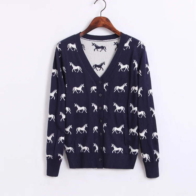 Sprint Autumn 2016 new cute animal horse cardigan Sweaters Casual Long