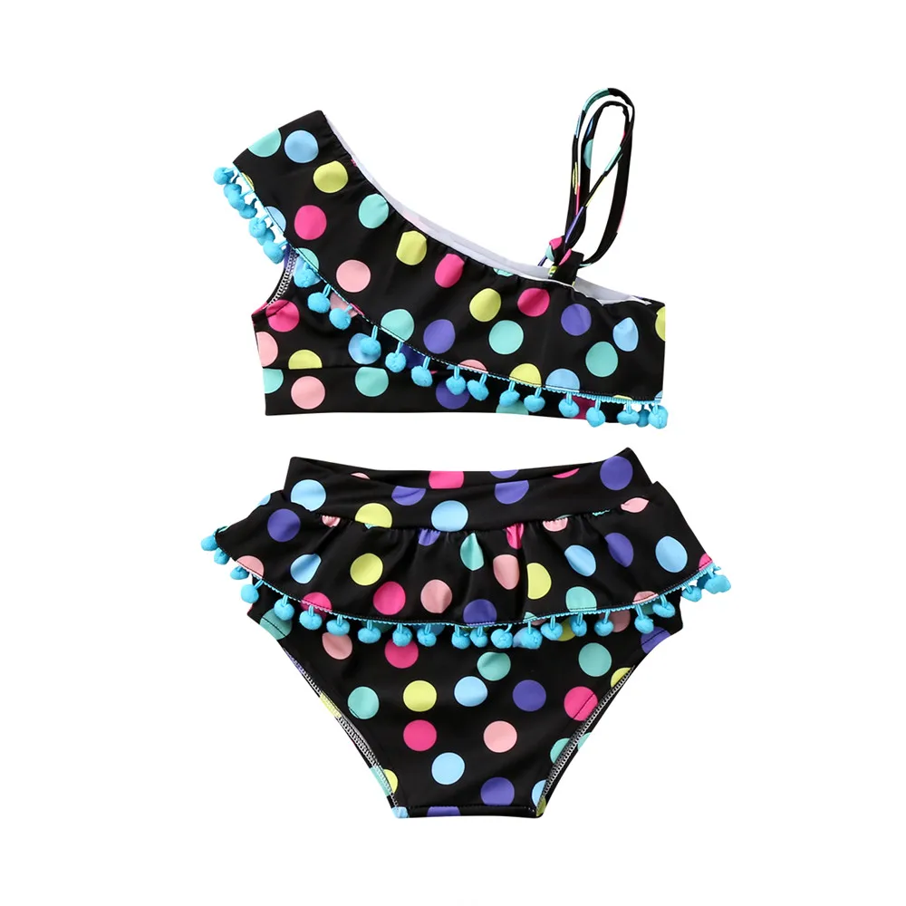 Летний детский купальник бикини для девушек купальный костюм Пляжная одежда с кисточками в горошек новая модная одежда