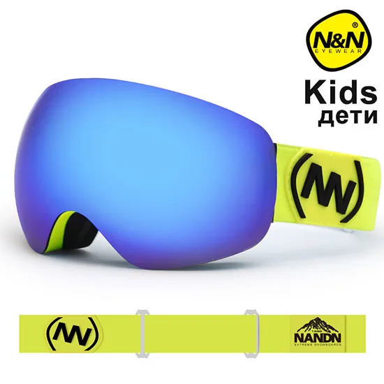 NANDN зимние детские лыжные очки двухслойные UV400 Анти-туман большая Лыжная маска очки лыжный снег сноуборд очки - Цвет: Fluorescent F-Blue