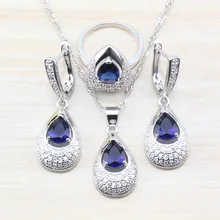 10 цветов,, капли воды, голубой циркон, 925 серебро, женские комплекты ювелирных изделий, серьги/ожерелье и кулон/кольцо, Размер 6/7/8/9/10