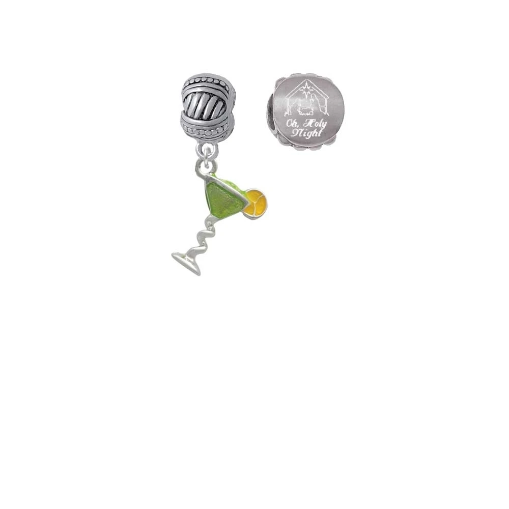 Silvertone Tropical Drink - Lime Green Come Let us Adore Him Charm Beads (Set of 2)