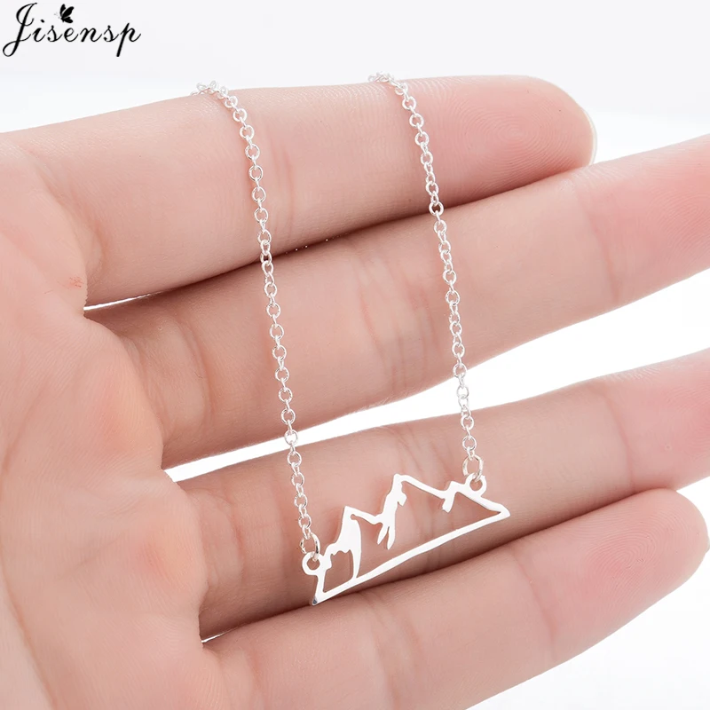 

Jisensp New Punk Minimalist Geometric Hollow Snow Mountain Peak Pendant Long Necklace for Women Jewelry Chain Clavicle Collier