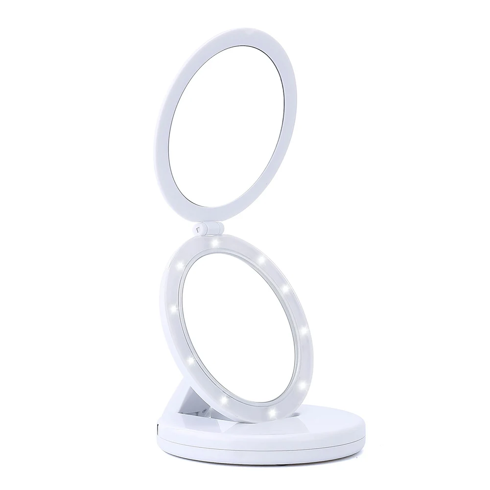 

Foldable LED Makeup Double Mirrors Portable Cosmetic Bag 5X Magnifying Desktop Mirror Practical USB Makeup Mirror
