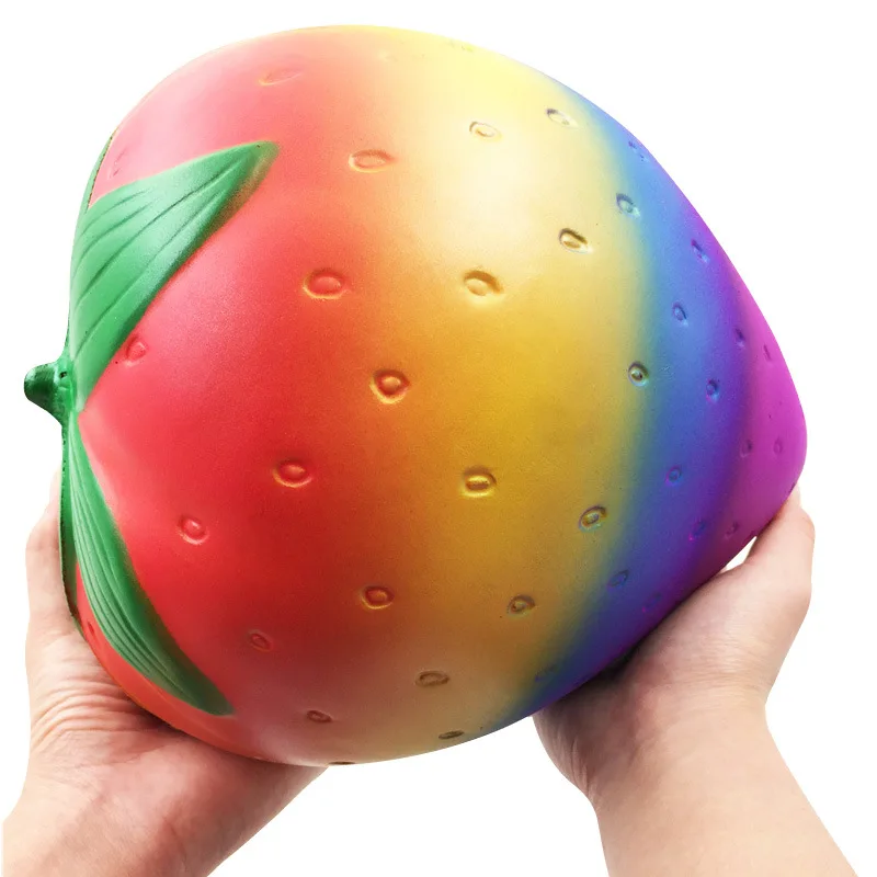 

2pcs! rare squishy PU jumbo rainbow strawberry 27cm*21cm squishy food slow rising gift squeeze toy wholesale FREE SHIPPING