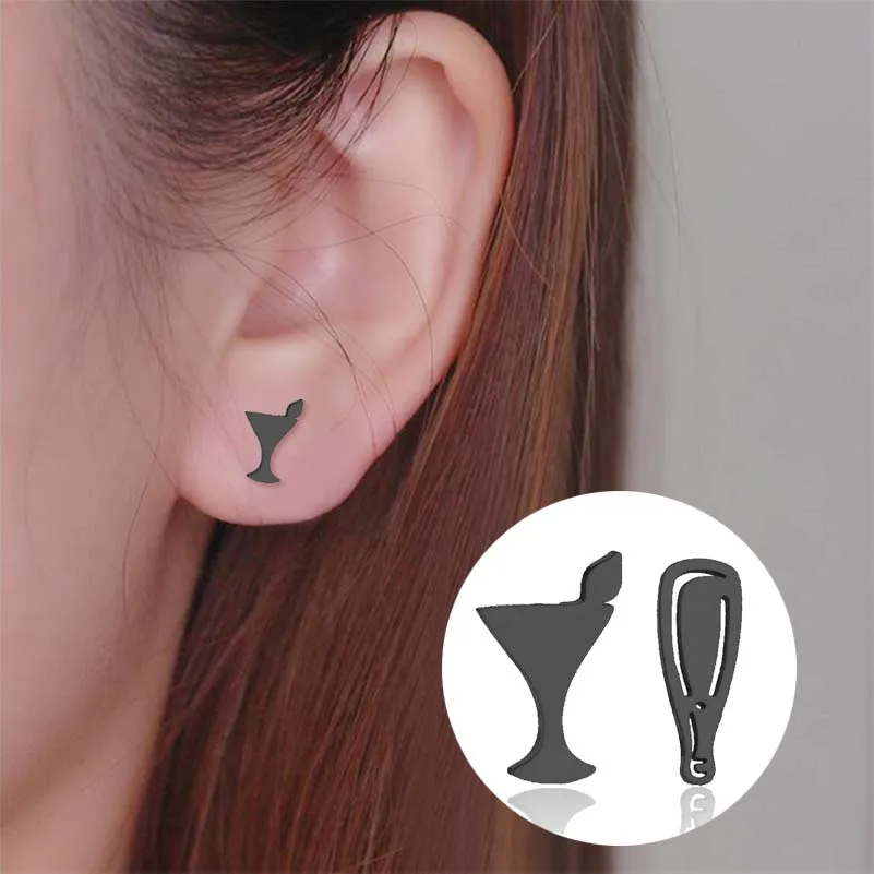 Oly2u Punk Night Bar Wine Cup&Music Note Earings Stainless Steel Funny Game Pad Studs Earrings for Women Kids Accessories