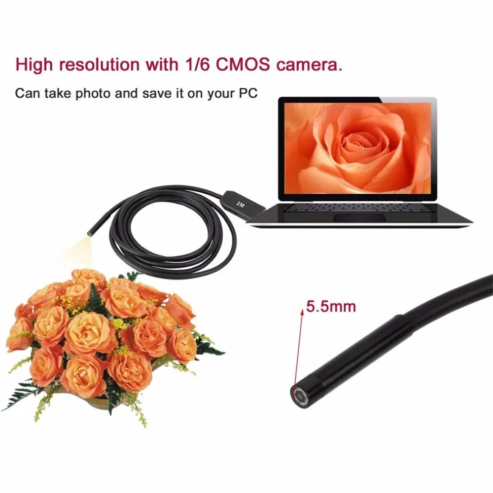 

6 LEDs Borescope 2M,5M,10M 5.5mm Lens Soft Cable Camera USB Inspection Mini Camera IP67 Waterproof Snake Tube Endoscope for PC
