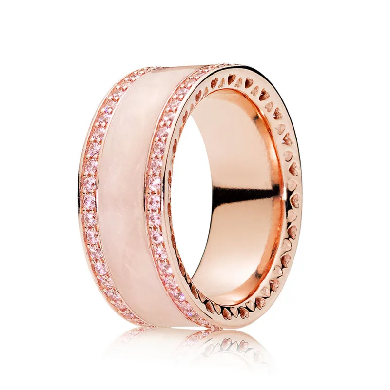 

Original 100% 925 Sterling Silver Rose Pink Hearts of Band Ring For Women Wedding Engagement Party Gift Fine Pandora Jewelry