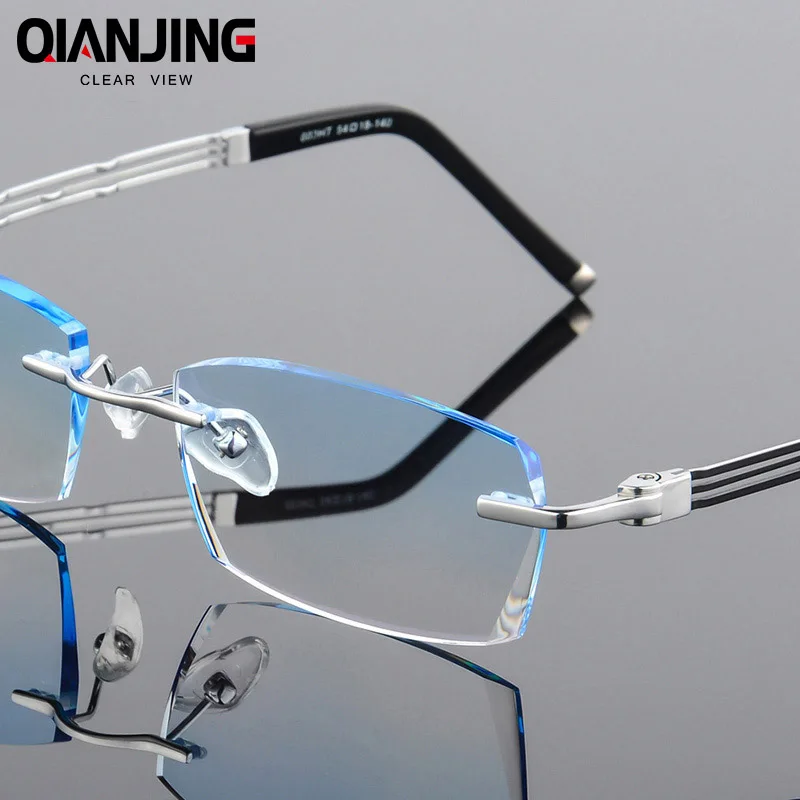 QJ Rhinestone Eyeglass Frames Titanium Men Prescription Glasses Ti High