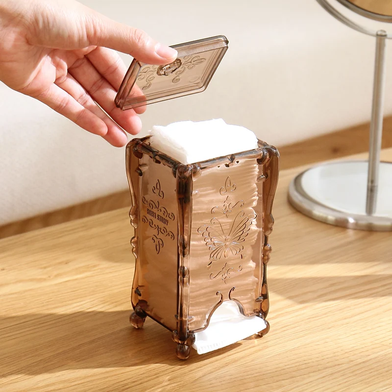 Extraction type cosmetic cotton box Tampon case Finishing box Transparent plastic desktop
