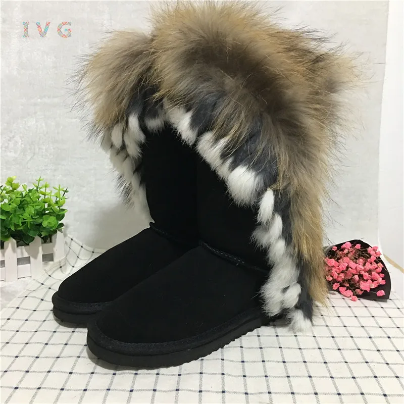 

Hot Australian Style Ugs Women Snow Boots Faux Fur Decoration 100% Genuine Cowhide Leather Boots Brand IVG Plus Size US3-13