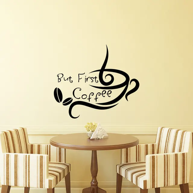 Kitchen Wall Decal Quotes But First Coffee Cafe Shop Wall Stickers
