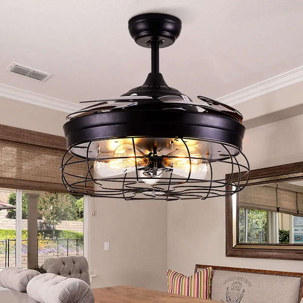 

42" Industry Ceiling Fan Light Retractable Blades Lamp Remote E27 Bulb Base
