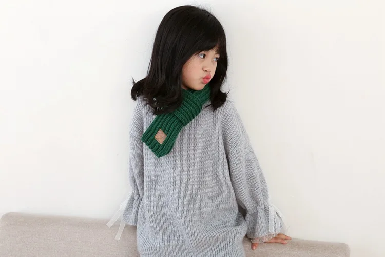 Jeseca/шарфы для мальчиков и девочек; сезон осень-зима; теплый воротник в Корейском стиле; модный однотонный вязаный шарф; милый теплый шарф