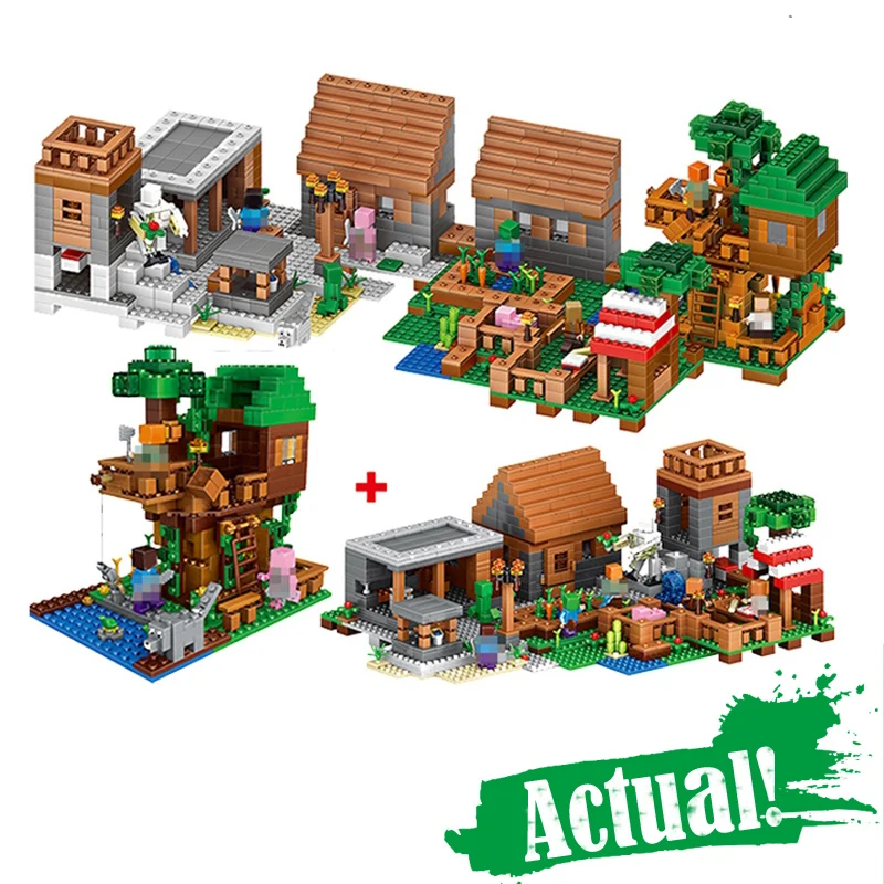 

LELE 33068 1516PCS My World Minecraft The Village & Jungle Tree House action figures Building Block Bricks Toy For Children Gift