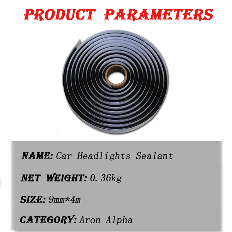 1 шт., 4 метра, черный бутилкаучук, клей для фар, герметик, Модифицированная печать, Hid фары, задний фонарь, щит, клейкие ленты для автомобиля