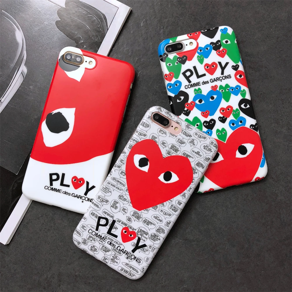 

Retro popular Japan CDG Play Comme des Garcons design Heart Couples Back Cover For iphone 6 6S 7 8 Plus X 10 cases Coque Fundas