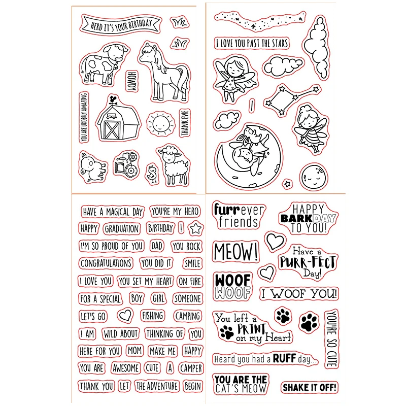 4*6inch Bee Elf Animals Forever Friend Woof Meow Sentences Transparent Clear Stamps for DIY Scrapbooking Paper Cards Crafts