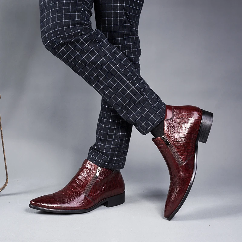 PJCMG модные черные/красные дышащие слипоны из натуральной кожи с острым носком классический деловой официальный офисный высокие мужские ботинки