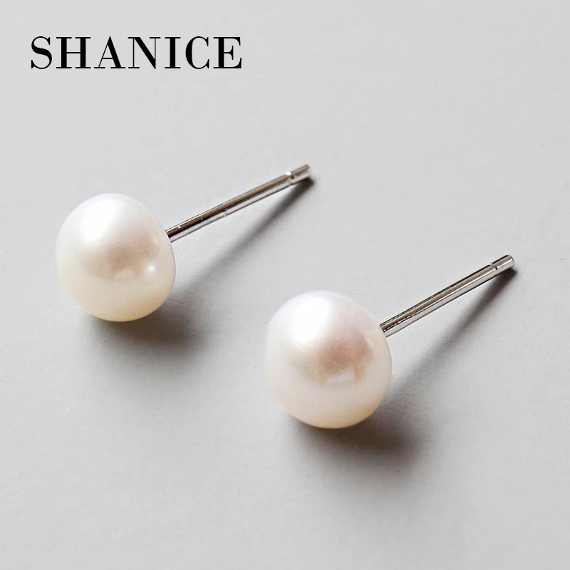 SHANICE Natural Freshwater Pearl Stud Earrings 925 Pure Silver Earrings Korean Classic All-match Anti-allergic Fine Jewelry