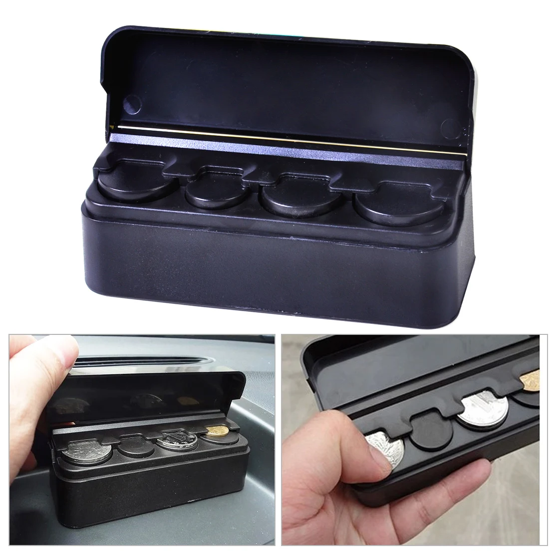 1pc Car Universal Black Coins Holder Organizer Loose Change Storage Box