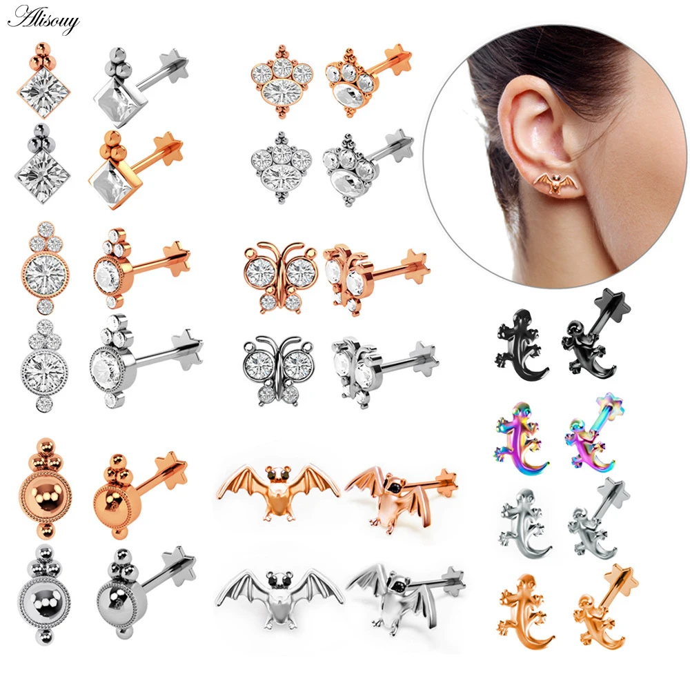 

Alisouy 1pc Square Crystal Ear Tragus Piercing Lip Labret Plug Surgical Steel Daith Earrings Helix Piercing Orelha Cartilagem