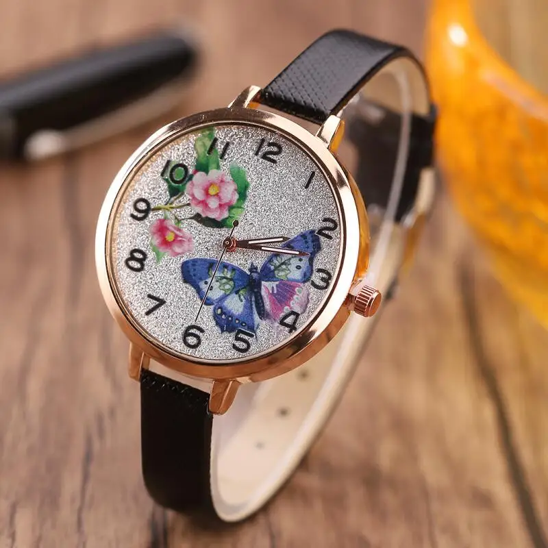 

MINHIN Graceful Ladies Watch Flowers Butterfly Design Pastoral Women Quartz Wristwatches Female Casual Leather Bracelet Watch