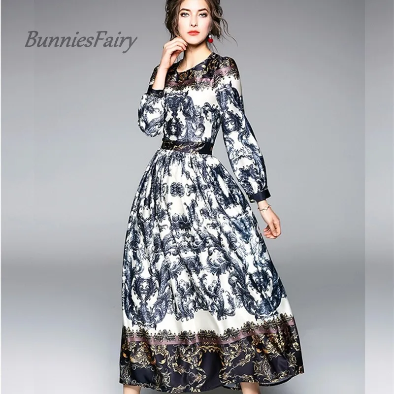 BunniesFairy 2018 Европейский и американский стиль винтажное платье с длинным рукавом