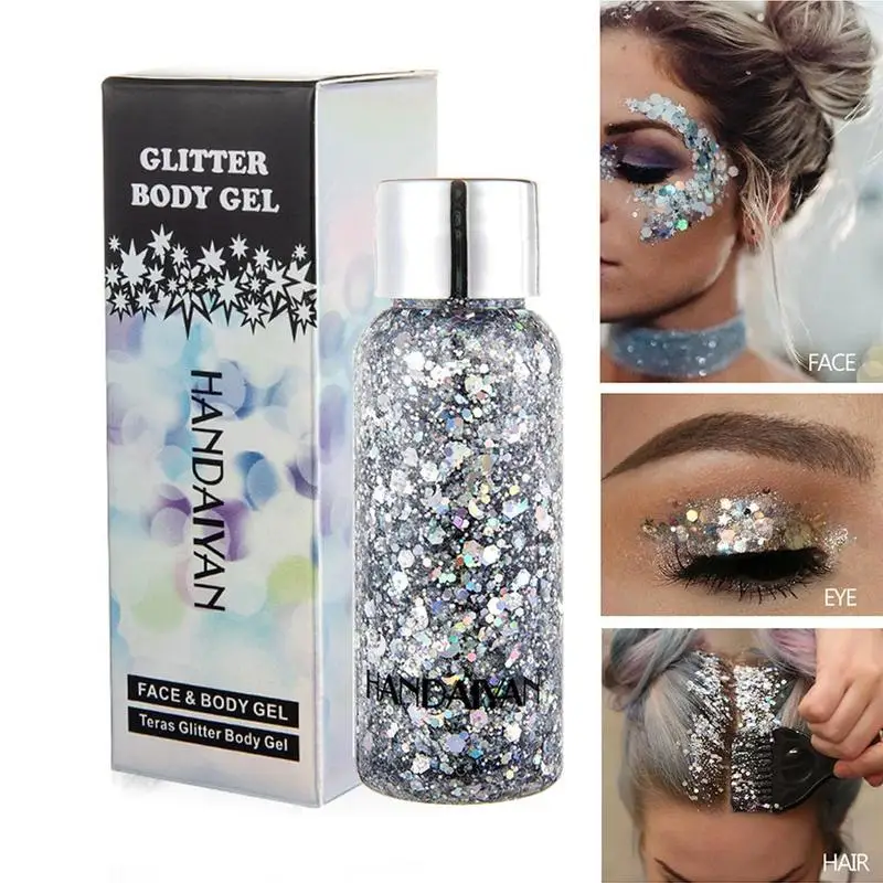 

New Holographic Mermaid Glitter Eyeshadow Gel Body Face Eye Liquid Loose Sequins Pigments Makeup Cream Party Festival Gems 35g