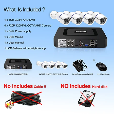 Saqicam 4CH 720P CCTV система безопасности 1080N AHD DVR 1200TVL Всепогодная цилиндрическая камера безопасности CCTV домашняя камера видеонаблюдения DVR комплект - Цвет: Белый