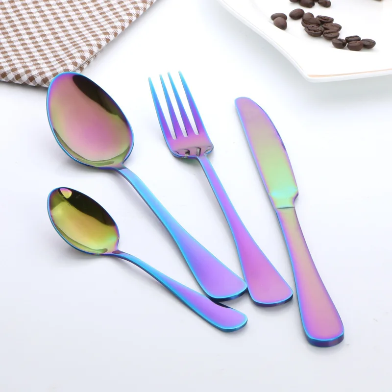 

Tableware Stainless Steel Color Spoon Western Style Creative Thickened Hotel Dazzling Beef Steak Fork Spoon Dinnerware Fork