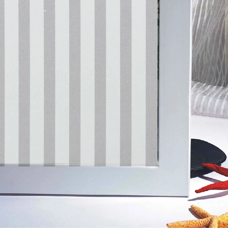 PVC 45x150cm Waterproof Privacy Frosted Glass Window Film Striped Sticker Home